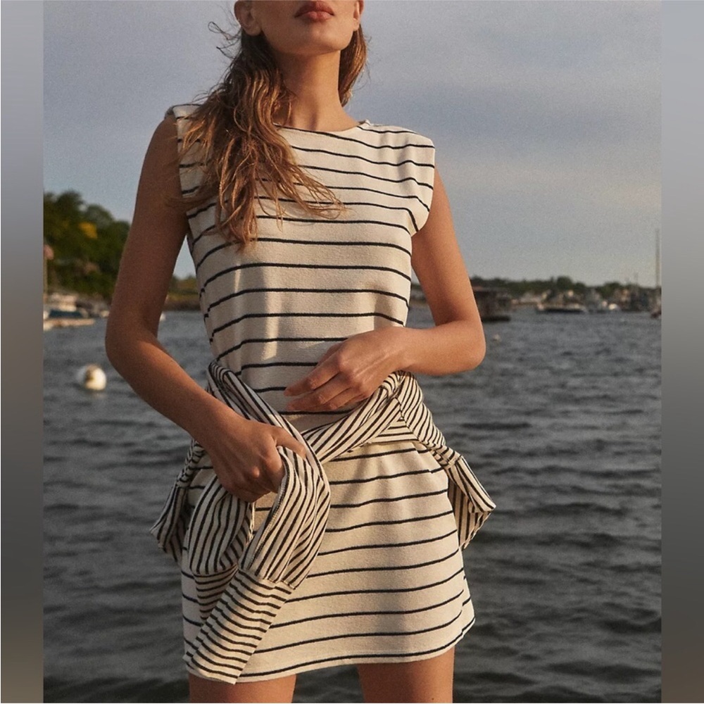 Anthropologie Daily Practice Striped Muscle Tee Dress with Shoulder Pads XS